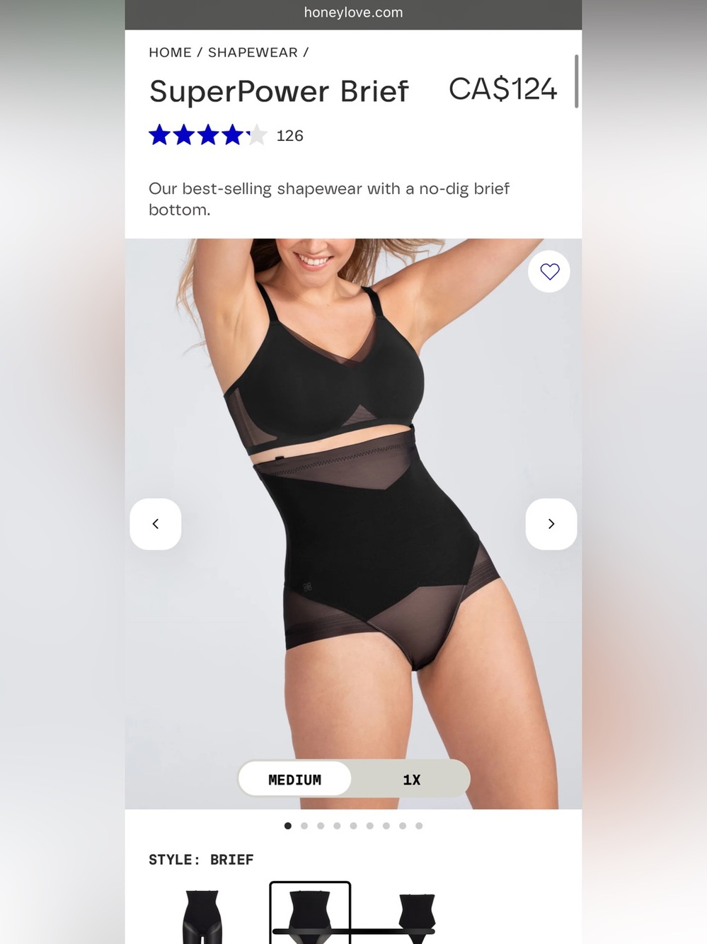 NWT Honeylove SuperPower Brief—Black